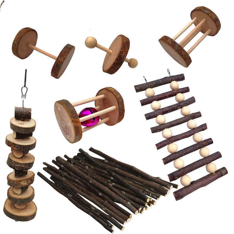 Natural Wood Play Molar Toy Set For Hamsters, Rabbits, And Birds - Plumas Rebeldes