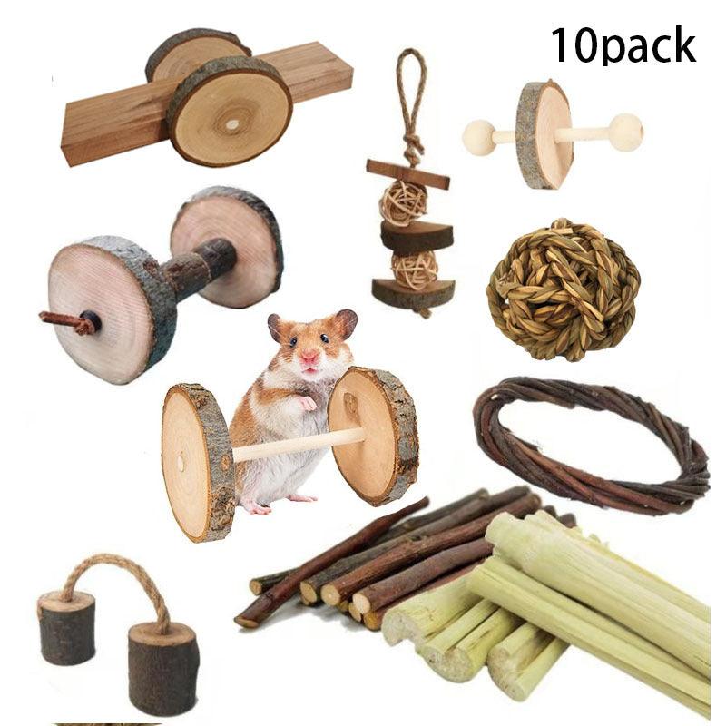 Natural Wood Play Molar Toy Set For Hamsters, Rabbits, And Birds - Plumas Rebeldes