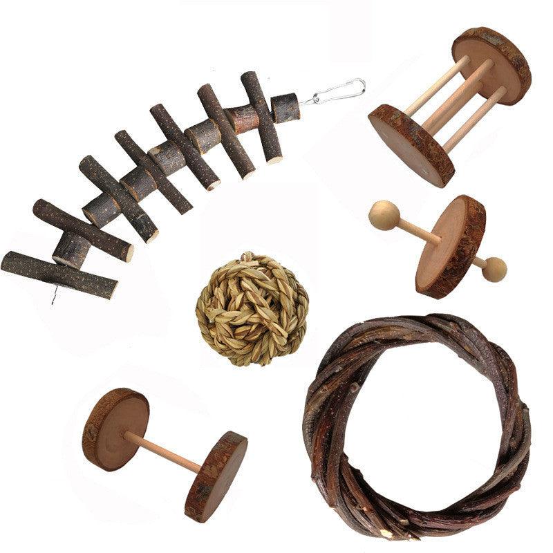 Natural Wood Play Molar Toy Set For Hamsters, Rabbits, And Birds - Plumas Rebeldes